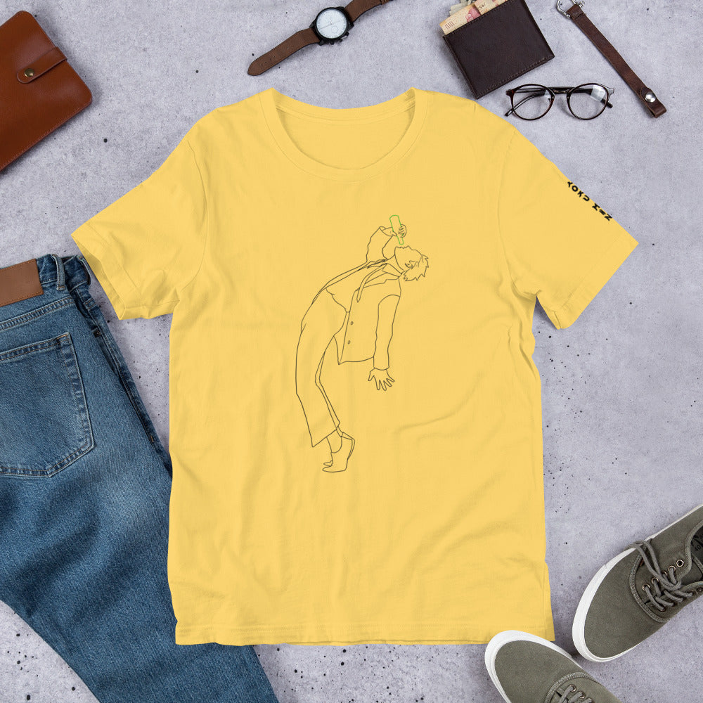 Yellow Korean fashion T shirt for men and women featuring soju
